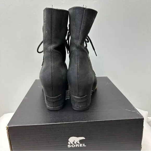 Sorel Joan of Artic black leather wedge boots. women's 10. excellent condition