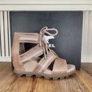 Sorel Joanie II Lace Wedge Sandals Womens Sz 6.5 Ash Brown Gladiator NL3272-240