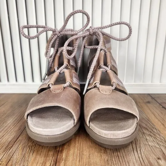 Sorel Joanie II Lace Wedge Sandals Womens Sz 6.5 Ash Brown Gladiator NL3272-240