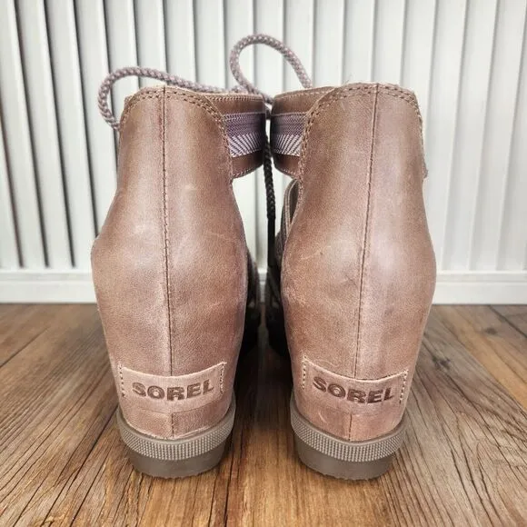 Sorel Joanie II Lace Wedge Sandals Womens Sz 6.5 Ash Brown Gladiator NL3272-240