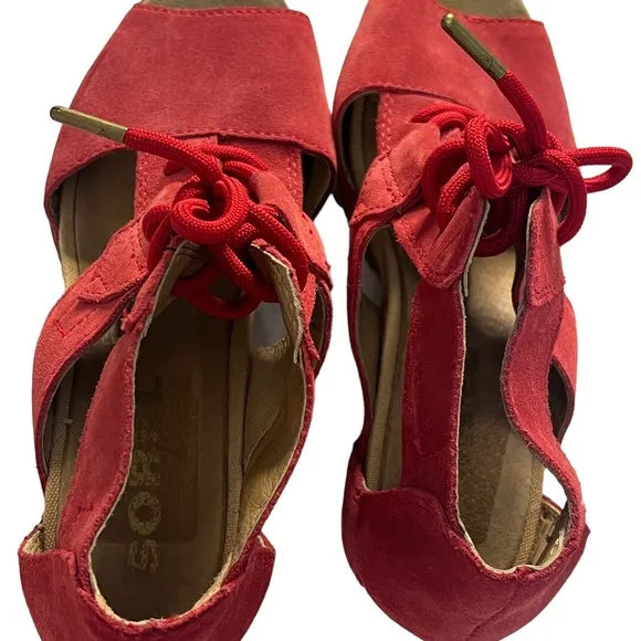 Sorel Joanie Lace Wedge Sandal Red Womens Size10 #SB9