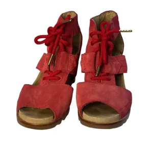 Sorel Joanie Lace Wedge Sandal Red Womens Size10 #SB9