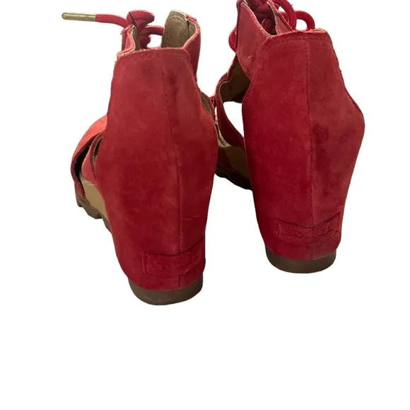 Sorel Joanie Lace Wedge Sandal Red Womens Size10 #SB9