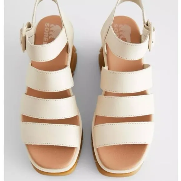 Sorel Joanie lll Platform Wedge Sandals 90s Neutral Off White Leather Chunky
