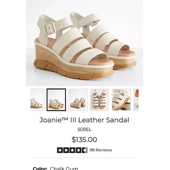 Sorel Joanie lll Platform Wedge Sandals 90s Neutral Off White Leather Chunky