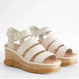 Sorel Joanie lll Platform Wedge Sandals 90s Neutral Off White Leather Chunky