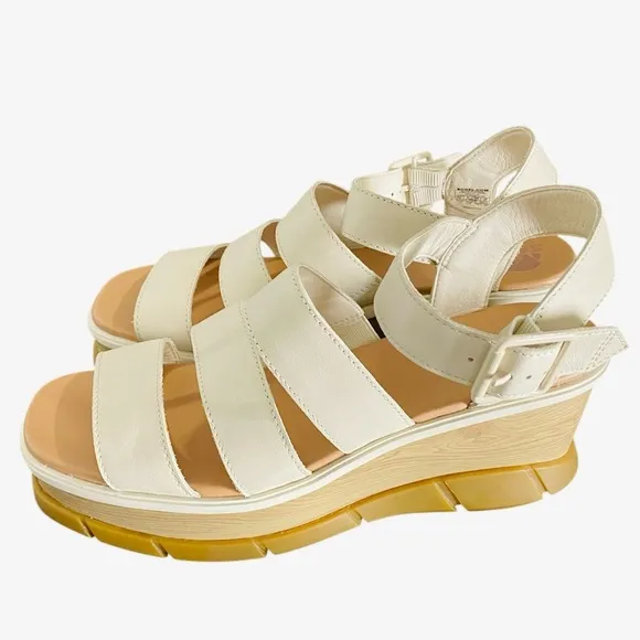 Sorel Joanie lll Platform Wedge Sandals 90s Neutral Off White Leather Chunky