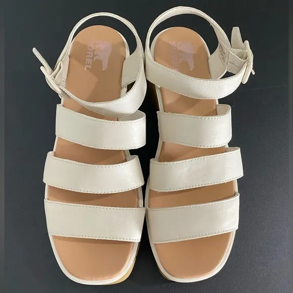 Sorel Joanie lll Platform Wedge Sandals 90s Neutral Off White Leather Chunky