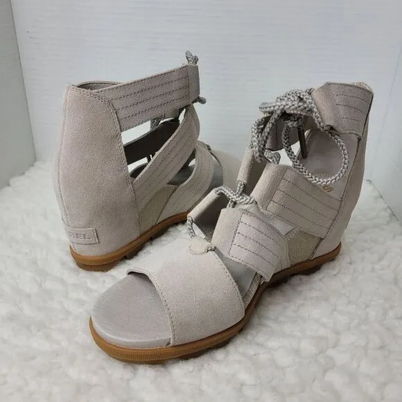 Sorel Joanie II Womens Wedge Sandals Size 10.5 Lace Up Beige Gladiator Shoes