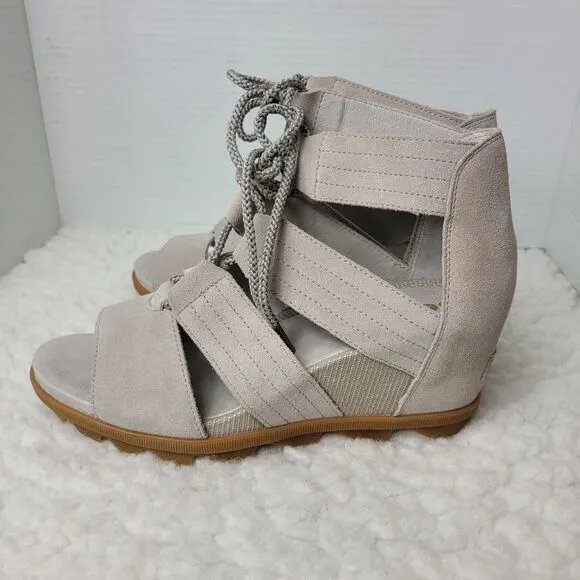 Sorel Joanie II Womens Wedge Sandals Size 10.5 Lace Up Beige Gladiator Shoes