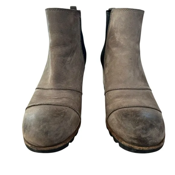 Sorel Lea Wedge Tan Leather Ankle Booties Boots Size 8.5 Heel