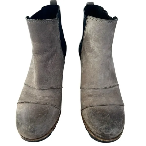 Sorel Lea Wedge Tan Leather Ankle Booties Boots Size 8.5 Heel