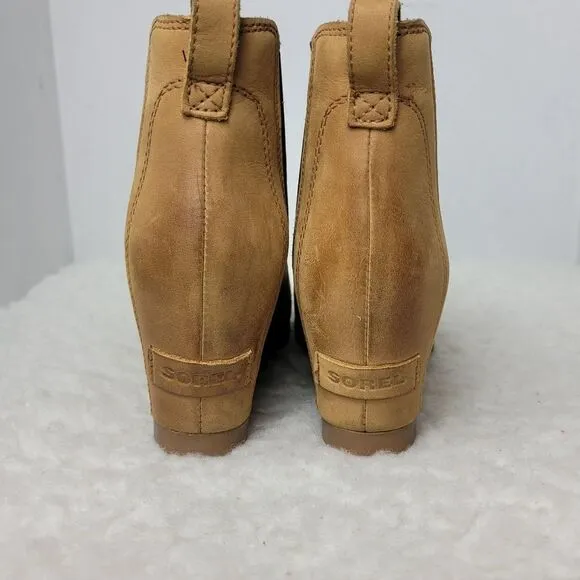 Sorel Lea Womens Bootie Size 6 Wedge Brown Leather Chelsea Boots Shoes