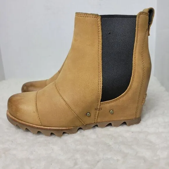 Sorel Lea Womens Bootie Size 6 Wedge Brown Leather Chelsea Boots Shoes