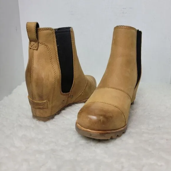 Sorel Lea Womens Bootie Size 6 Wedge Brown Leather Chelsea Boots Shoes