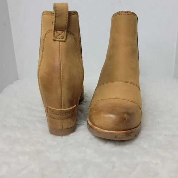 Sorel Lea Womens Bootie Size 6 Wedge Brown Leather Chelsea Boots Shoes