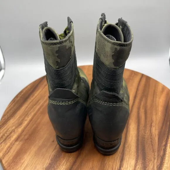 Sorel Lexie Boots Womens Size 9.5 Black Green Camo Hidden Wedge Hiker Lace Up