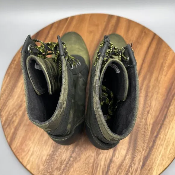Sorel Lexie Boots Womens Size 9.5 Black Green Camo Hidden Wedge Hiker Lace Up