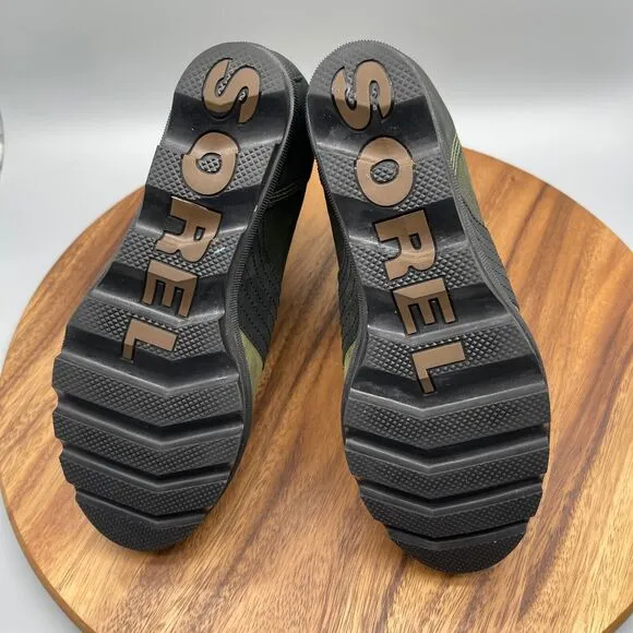 Sorel Lexie Boots Womens Size 9.5 Black Green Camo Hidden Wedge Hiker Lace Up