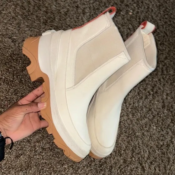 Sorel Tan and White Chelsea Ankle Booties with Chunky Sole