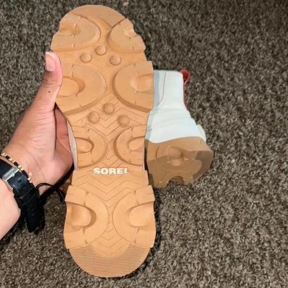 Sorel Tan and White Chelsea Ankle Booties with Chunky Sole