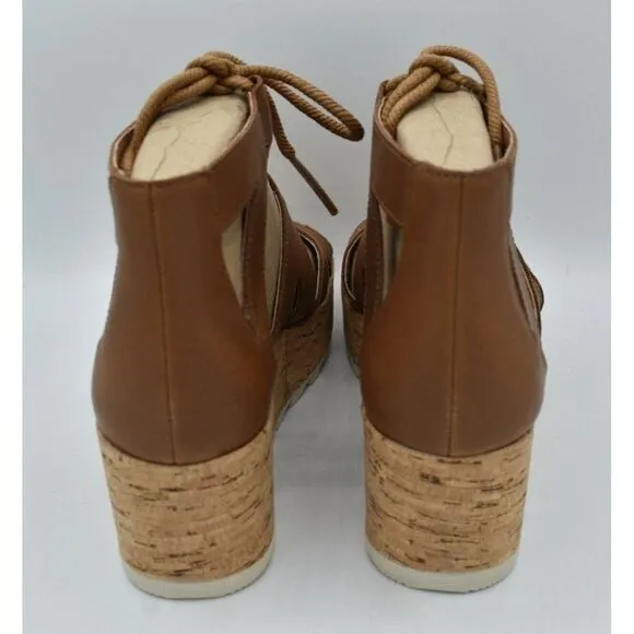 Sorel Women Size 9 Cameron Flatform Leather Lace Up Wedge Platform Sandals