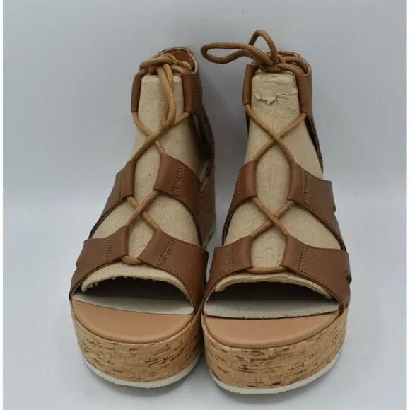 Sorel Women Size 9 Cameron Flatform Leather Lace Up Wedge Platform Sandals