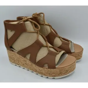 Sorel Women Size 9 Cameron Flatform Leather Lace Up Wedge Platform Sandals