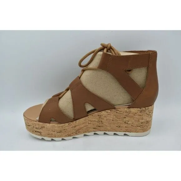 Sorel Women Size 9 Cameron Flatform Leather Lace Up Wedge Platform Sandals