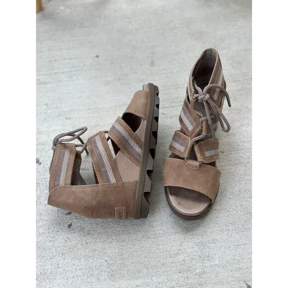 Sorel Women’s Joanie II Lace Up Wedge Ash Brown Leather Shoes Size 8.5 MSRP $150