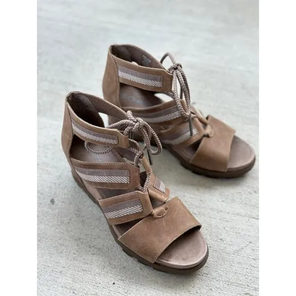 Sorel Women’s Joanie II Lace Up Wedge Ash Brown Leather Shoes Size 8.5 MSRP $150