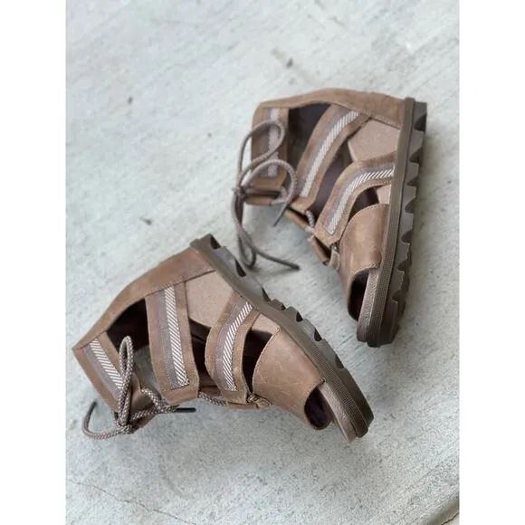 Sorel Women’s Joanie II Lace Up Wedge Ash Brown Leather Shoes Size 8.5 MSRP $150