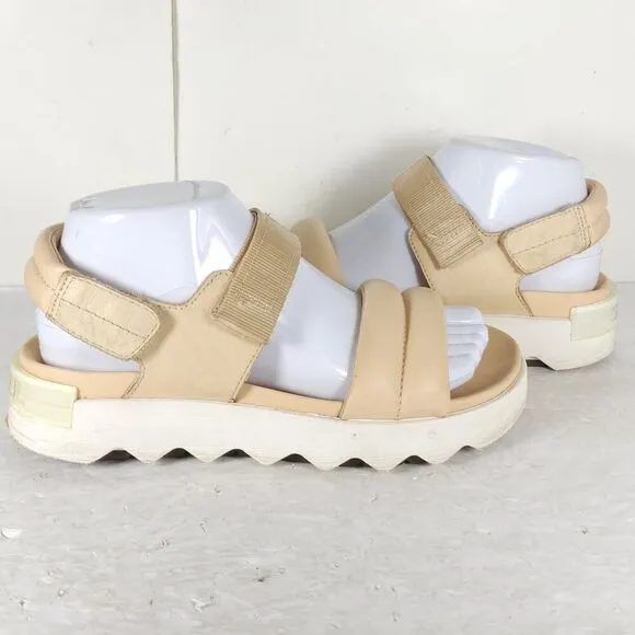 Sorel Women's VIIBE US 7 Beige Leather Platform Strappy Sandals Shoes