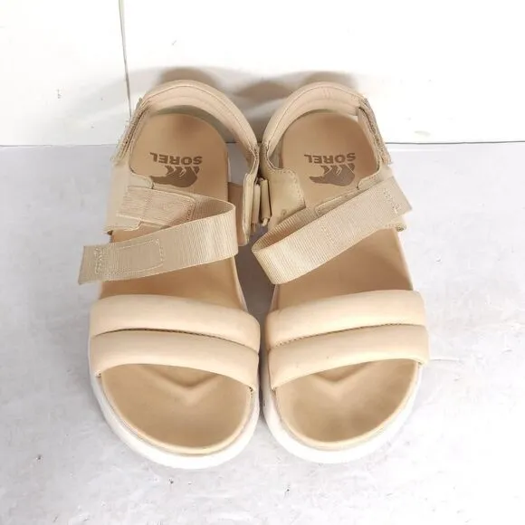 Sorel Women's VIIBE US 7 Beige Leather Platform Strappy Sandals Shoes