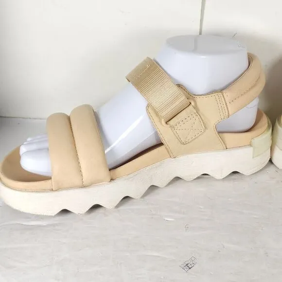 Sorel Women's VIIBE US 7 Beige Leather Platform Strappy Sandals Shoes