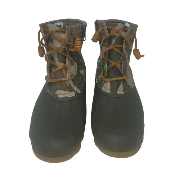 Sperry Saltwater Duck Boots Size 7.5 Olive Camo Wool Blend Upper