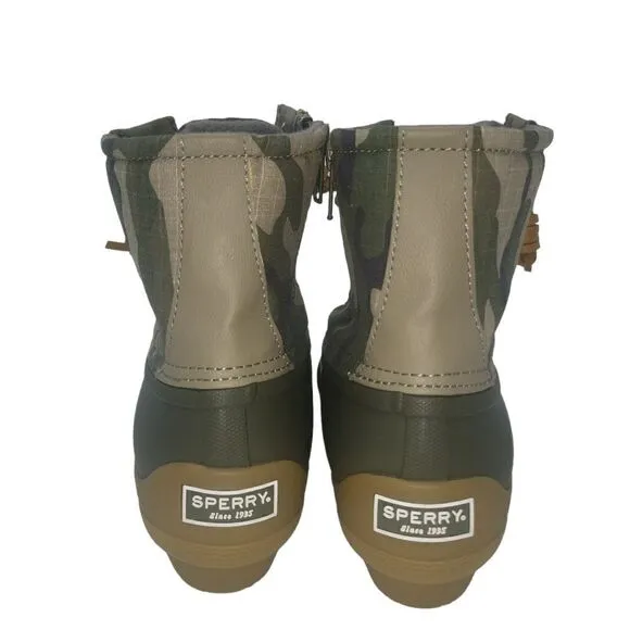 Sperry Saltwater Duck Boots Size 7.5 Olive Camo Wool Blend Upper