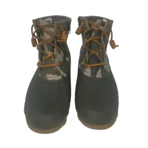 Sperry Saltwater Duck Boots Size 7.5 Olive Camo Wool Blend Upper