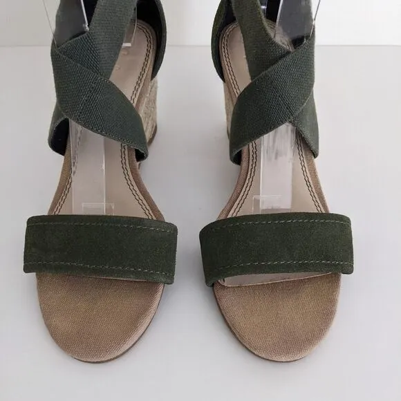 Splendid Green Suede Espadrilles Wedge Sandals Women's 8.5