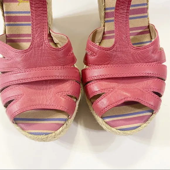 SPLENDID Wedge Sandal Platform Rattan Heels Soft Red Leather Straps Size 7.5