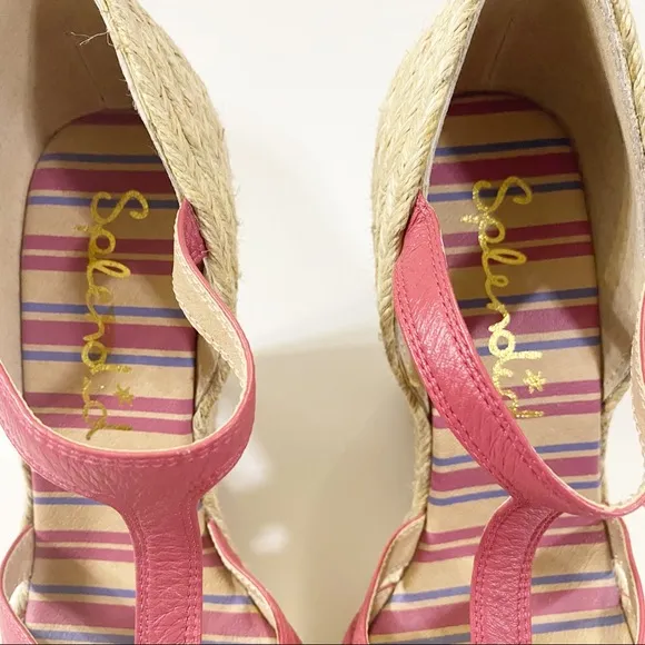 SPLENDID Wedge Sandal Platform Rattan Heels Soft Red Leather Straps Size 7.5