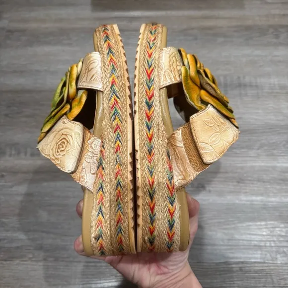Spring Step L’Artiste Balharbour Platform Leather Flower Sandals