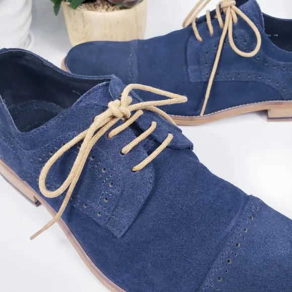 Stacy Adams Mens Blue Suede Loafer Oxford Deacon Medallion sz 9