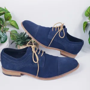 Stacy Adams Mens Blue Suede Loafer Oxford Deacon Medallion sz 9