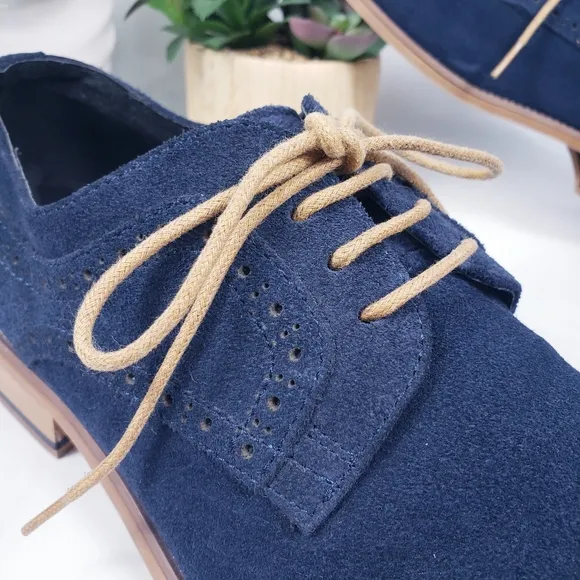Stacy Adams Mens Blue Suede Loafer Oxford Deacon Medallion sz 9