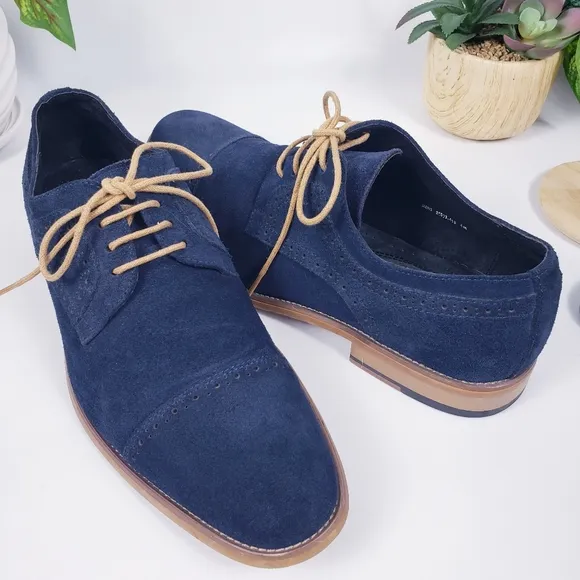 Stacy Adams Mens Blue Suede Loafer Oxford Deacon Medallion sz 9