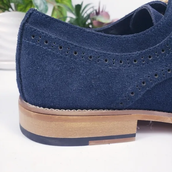 Stacy Adams Mens Blue Suede Loafer Oxford Deacon Medallion sz 9