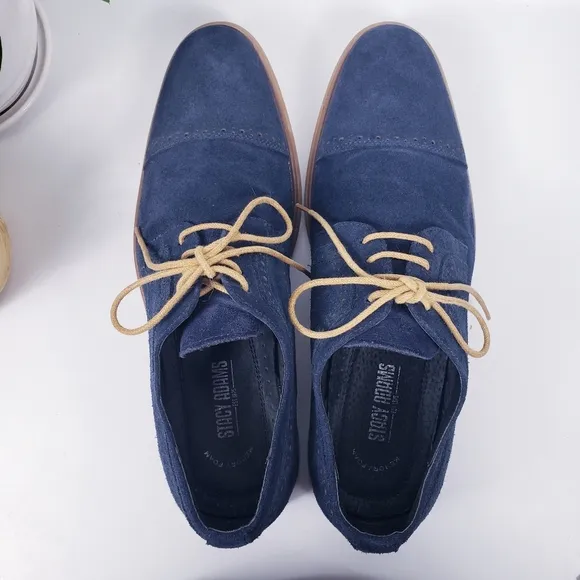 Stacy Adams Mens Blue Suede Loafer Oxford Deacon Medallion sz 9