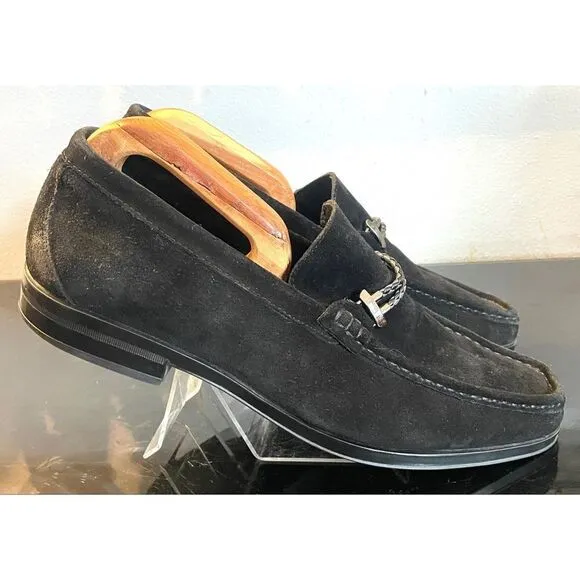 Stacy Adams Nesbit Black Leather Suede Almond Apron Pinch Toe Shoes Size 10.5 M