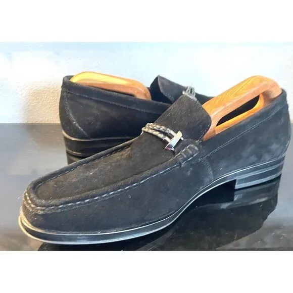 Stacy Adams Nesbit Black Leather Suede Almond Apron Pinch Toe Shoes Size 10.5 M